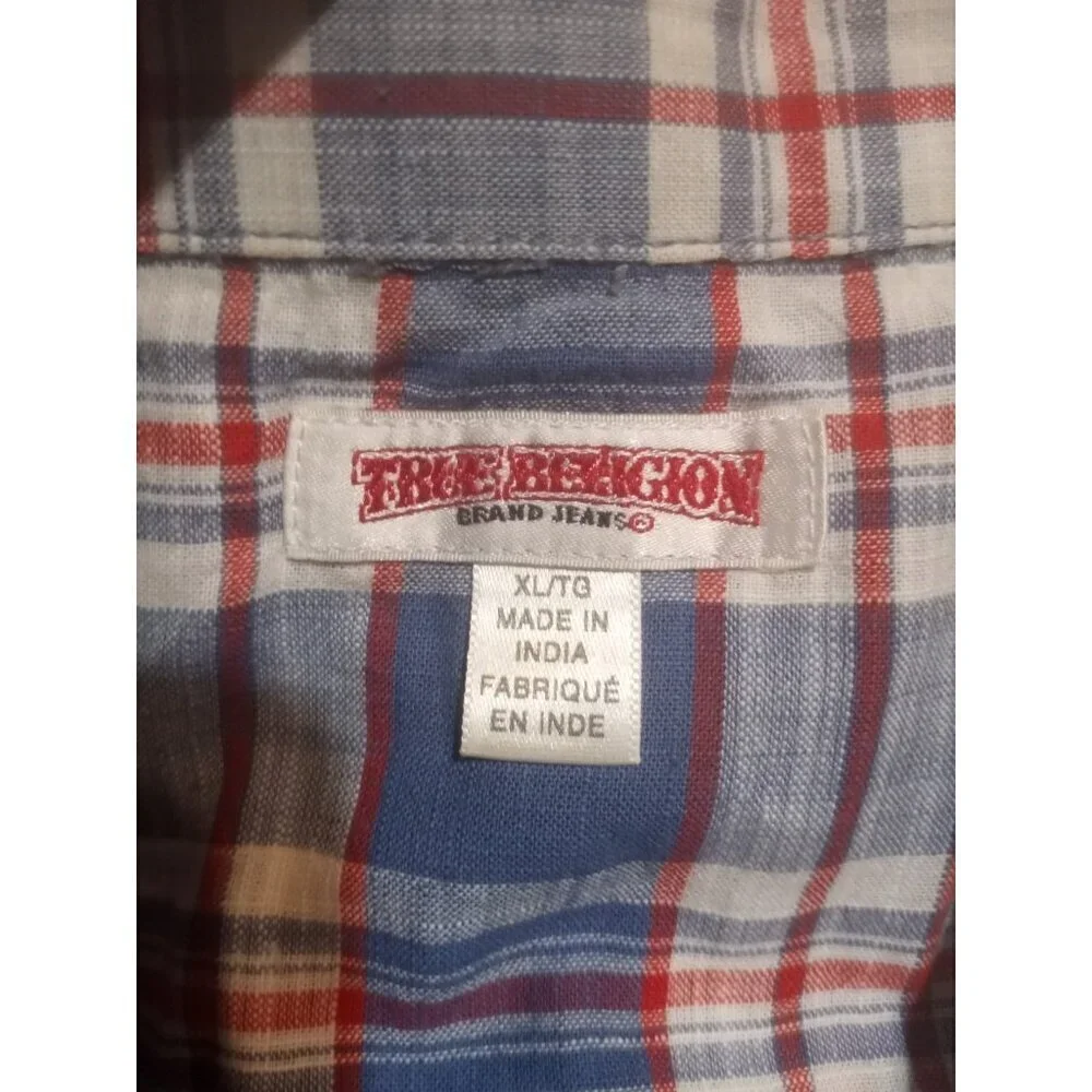 True Religion Western Shirt Button XL Plaid Pockets Short Sleeve Brand Jeans